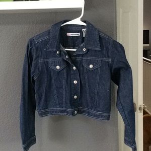 Denim, sparkly, cropped jean jacket.
